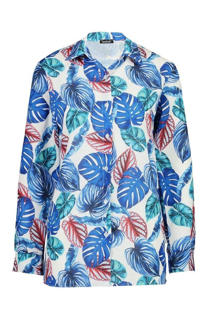 Womens Palm Print Shirt - blue - 6, Blue