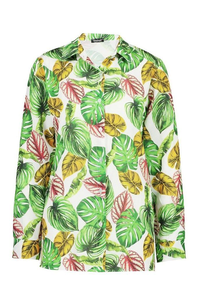 Womens Palm Print Shirt - green - 6, Green
