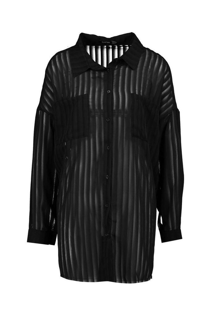 Womens Woven Burnout Stripe Shirt - black - 6, Black