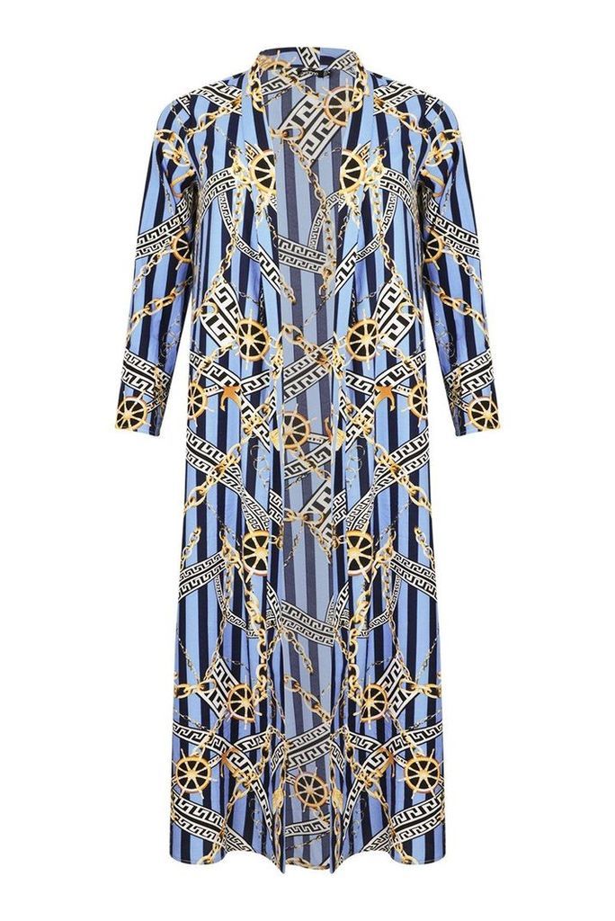 Womens Woven Chain Stripe Kimono - blue - 8, Blue