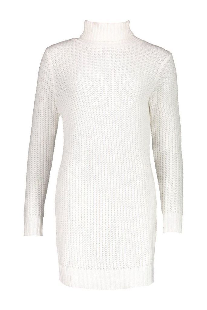 Womens Tall Soft Knit Roll Neck Jumper Dress - white - S, White