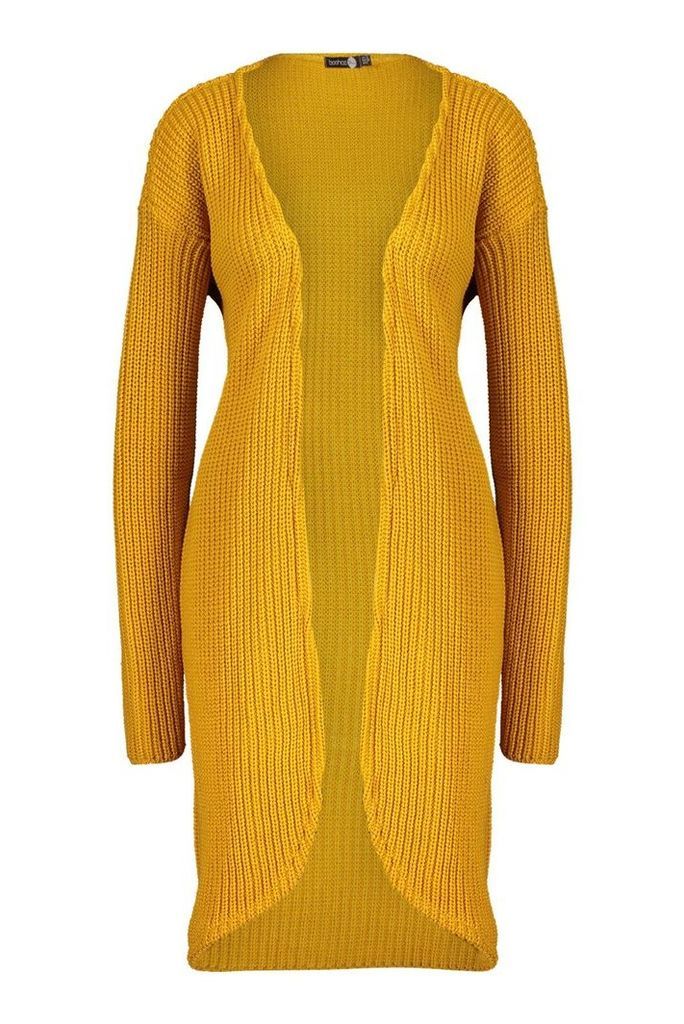 Womens Tall Fisherman Rib Cardigan - yellow - 8, Yellow