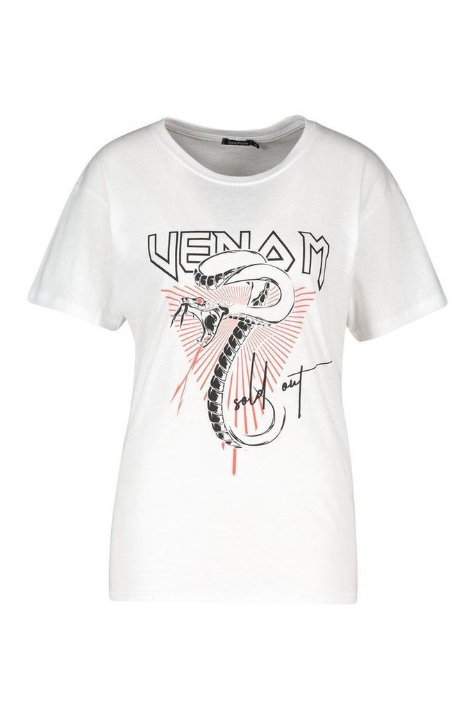 Womens Venom Snake Slogan T-Shirt - white - M, White