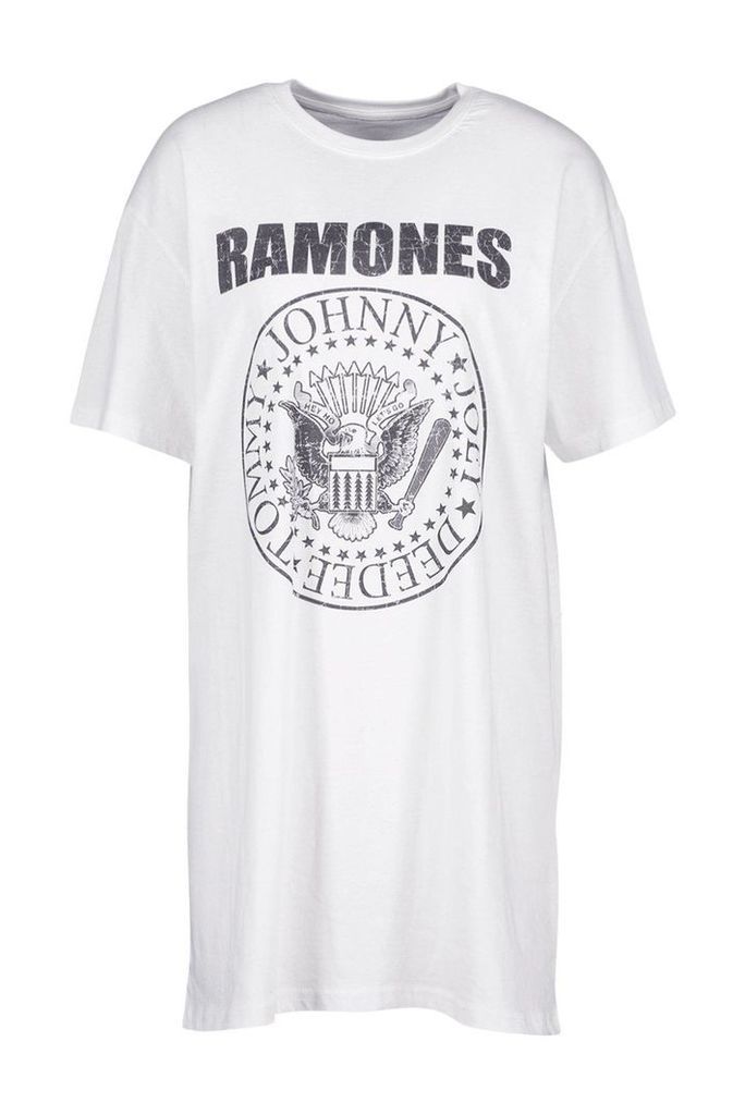 Womens Ramones License T-Shirt Dress - white - 10, White