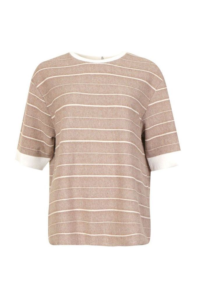 Womens Textured Stripe Boxy T-Shirt - beige - 16, Beige