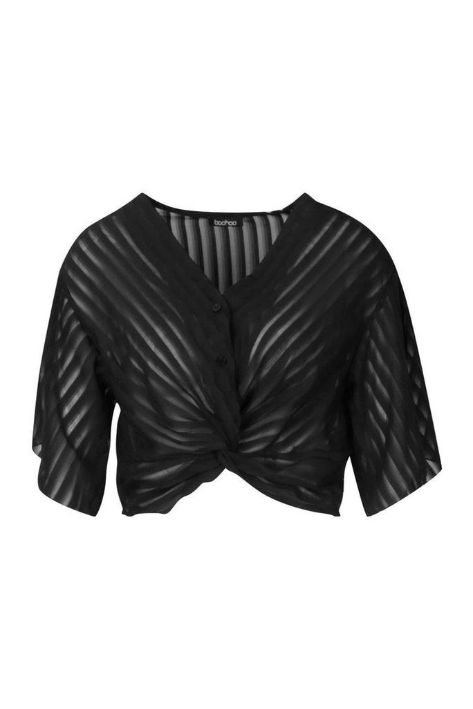 Womens Sheer Stripe Twist Front Blouse - black - 10, Black