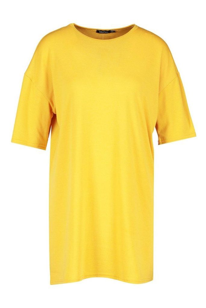 Womens Oversized Crew Neck T-Shirt Dress - Yellow - 16, Yellow