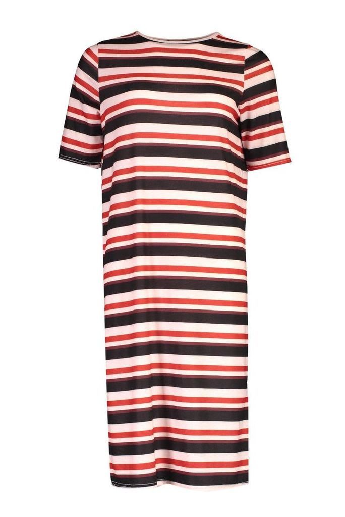 Womens Stripe Split Midi T-Shirt Dress - Pink - 10, Pink