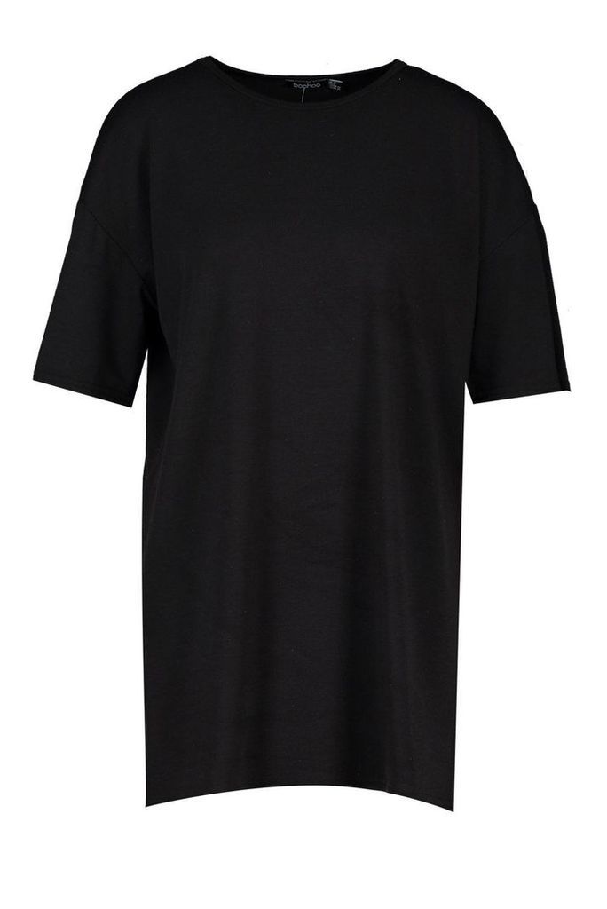 Womens Oversized Crew Neck T-Shirt Dress - Black - 16, Black