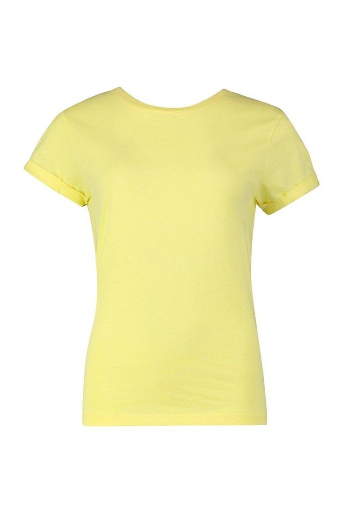 Womens Turn Up Sleeve T-Shirt - yellow - S, Yellow