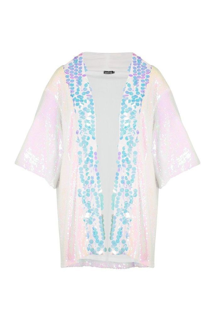 Womens Sequin Panelled Kimono - Pink - S/M, Pink
