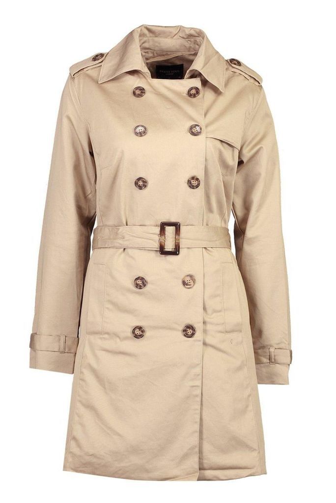 Womens Belted Double Breasted Trench - beige - 16, Beige