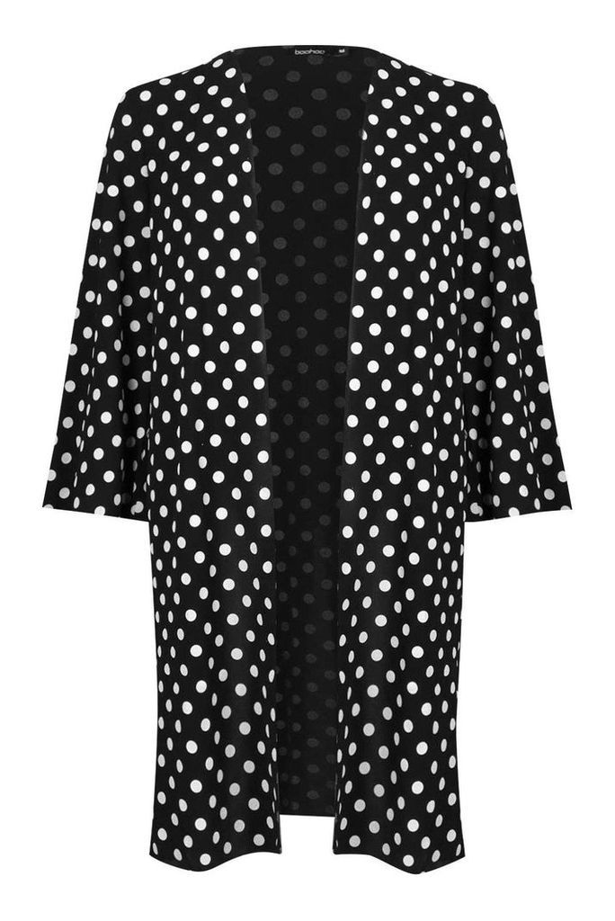 Womens Polka Dot Maxi Kimono - black - S, Black