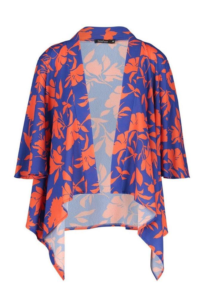 Womens Floral Print Swing Kimono - orange - M, Orange