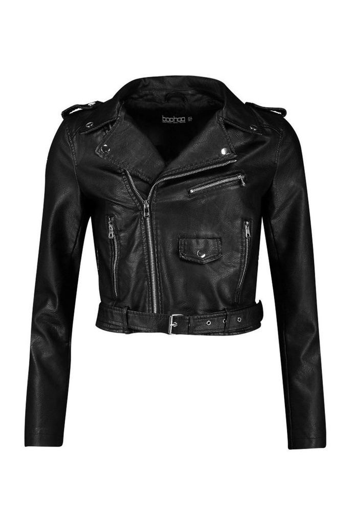 Womens PU Biker Jacket - black - XL, Black