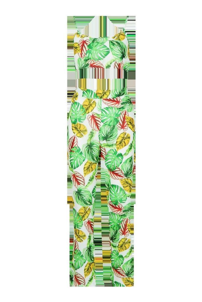 Womens Palm Print Bralet & Wide Leg Trouser Co-Ord - green - 12, Green