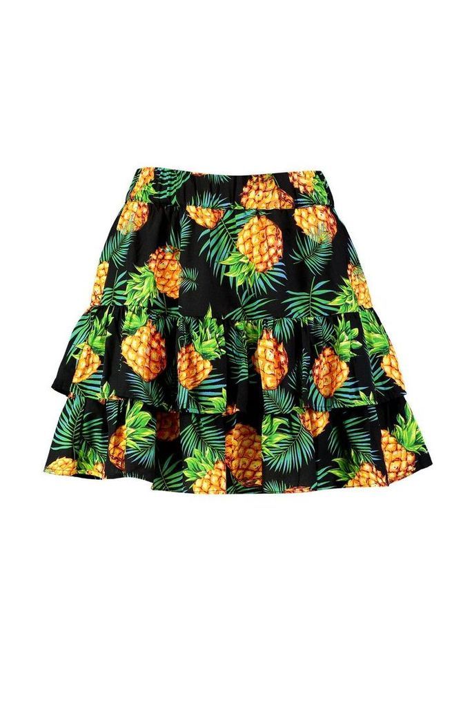 Womens Pineapple Print Ra Ra Skirt - black - 14, Black