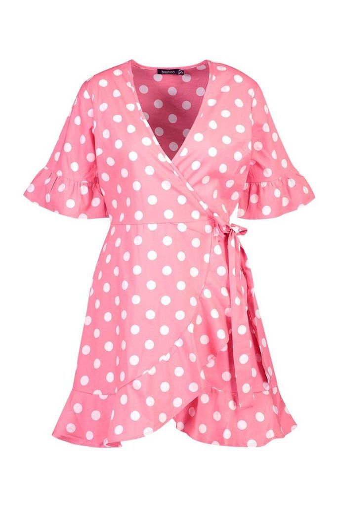 Womens Linen Woven Spot Tie Ruffle Tea Dress - Pink - 8, Pink