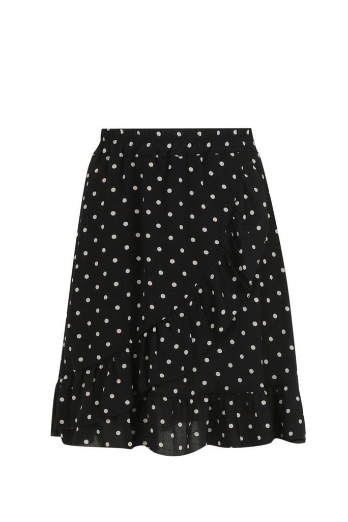 Womens Woven Polka Dot Ruffle Mini Skirt - black - 6, Black