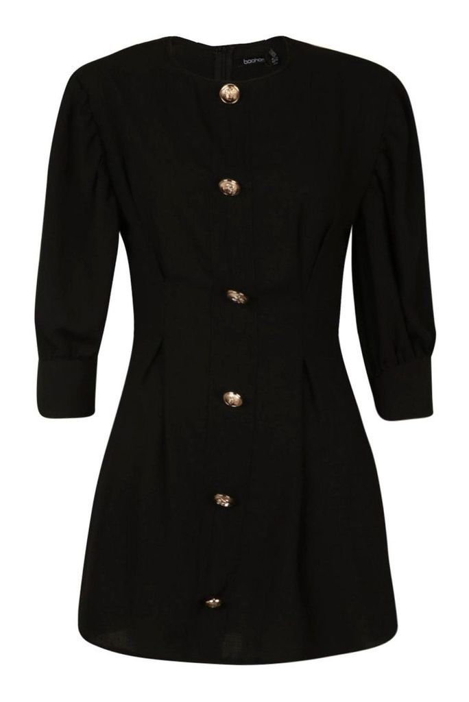 Womens Petite Button Detail Shift Dress - black - 10, Black