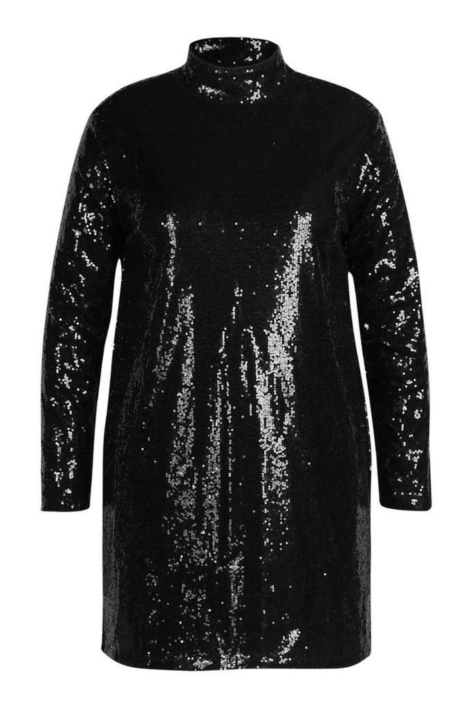Womens Gemma Collins High Neck Sequin Shift Dress - black - 8, Black