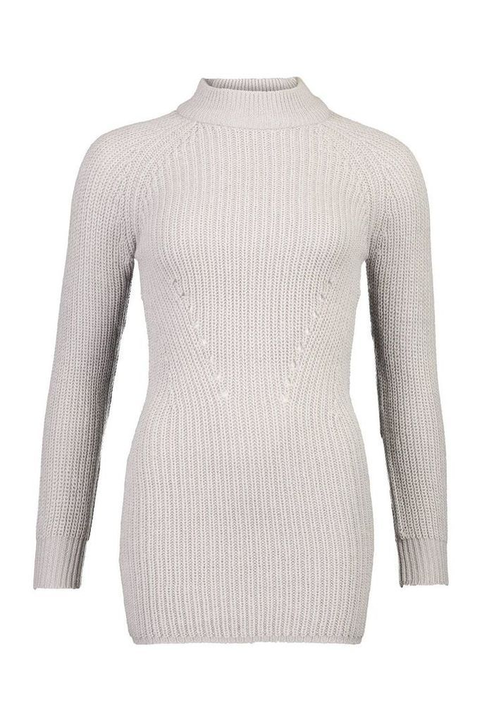 Womens Petite Ribbed Knitted Jumper Dress - Grey - L, Grey