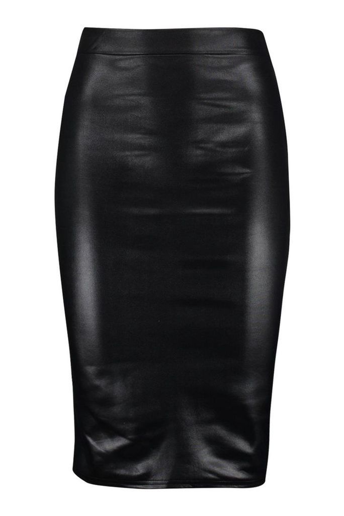 Womens Petite Pu Pencil Skirt - Black - 10, Black