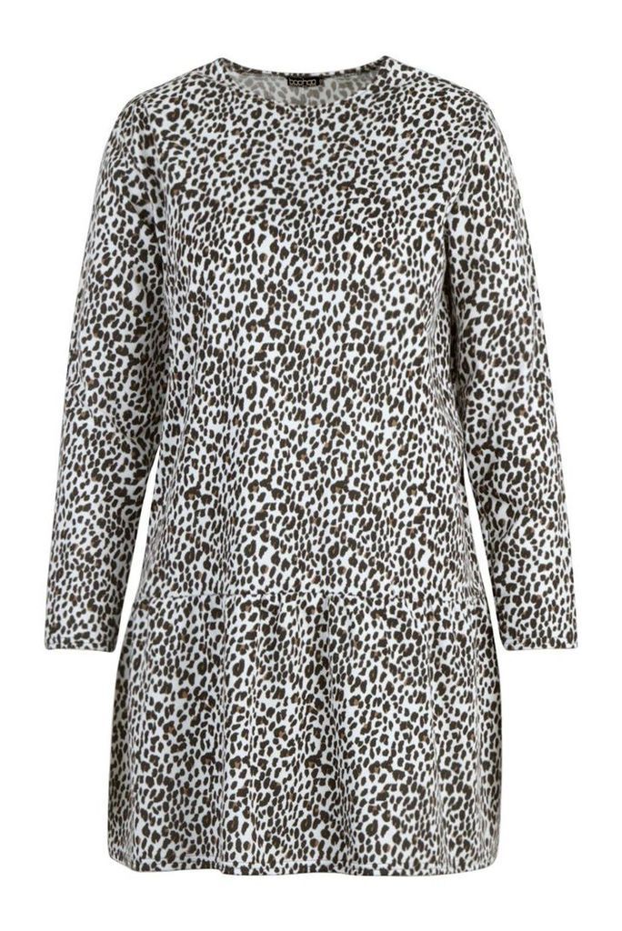 Womens Plus Leopard Print Drop Hem Dress - beige - 20, Beige