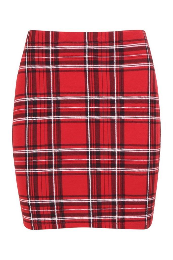Womens Petite Tartan Mini Skirt - Red - 10, Red