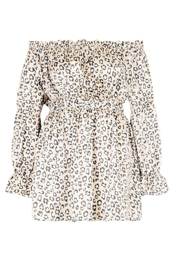 Womens Plus Leopard Satin Ruffle Wrap Dress - beige - 16, Beige