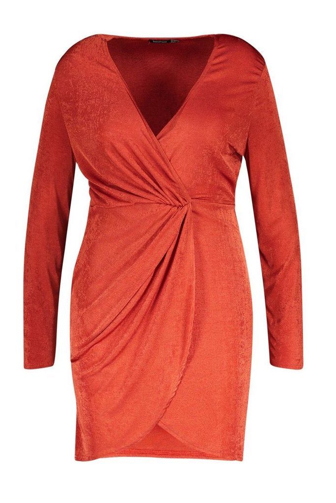Womens Plus Slinky Knot Front Wrap Dress - orange - 20, Orange
