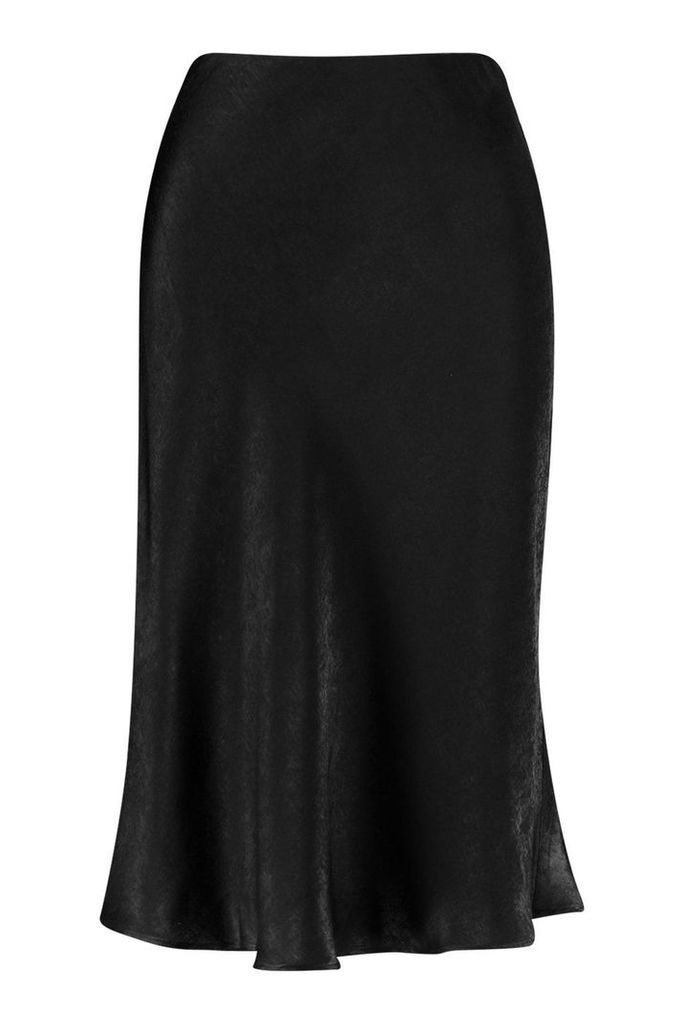 Womens Petite Satin Midi Skirt - Black - 14, Black