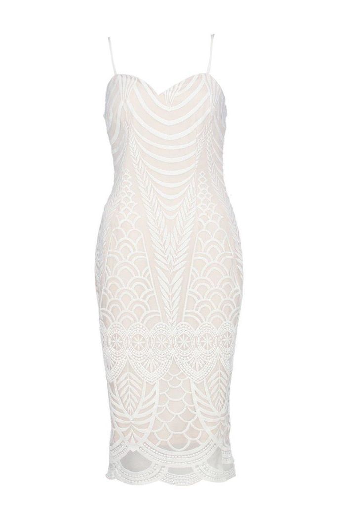 Womens Boutique Mesh Panelled Strappy Midi Dress - White - 8, White