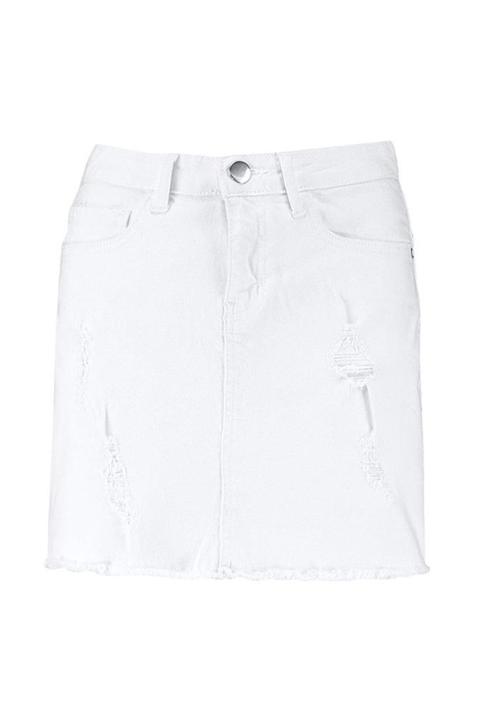 Womens Distressed Stretch Denim Mini Skirt - white - 10, White