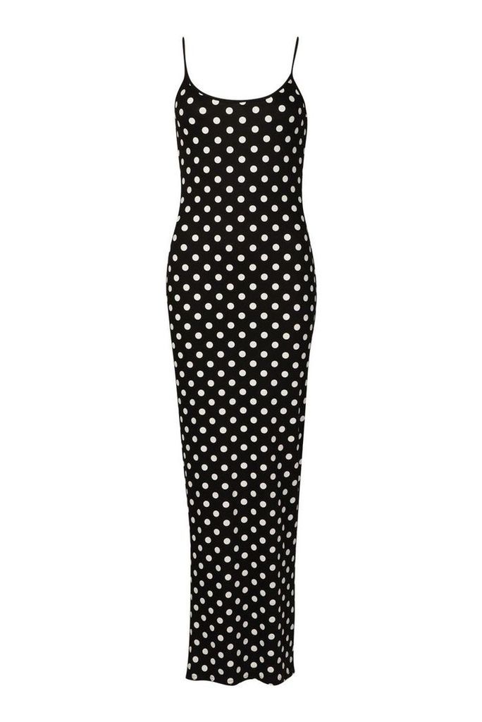 Womens Spotty Maxi Dress - black - 12, Black