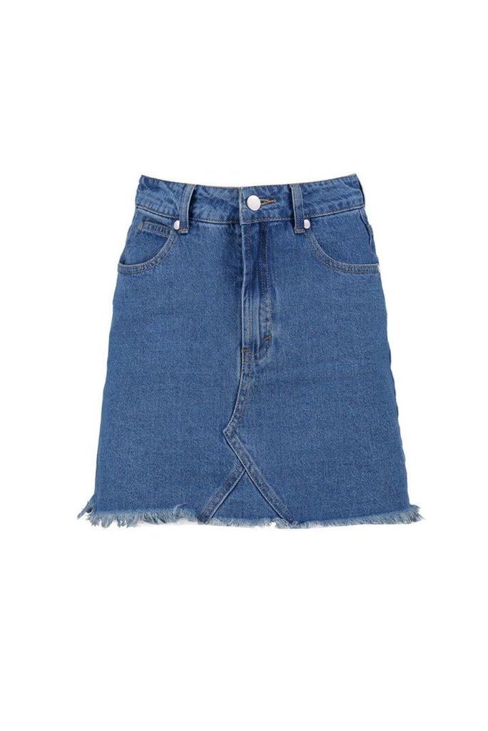 Womens Petite Raw Edge Denim Mini Skirt - Blue - 12, Blue