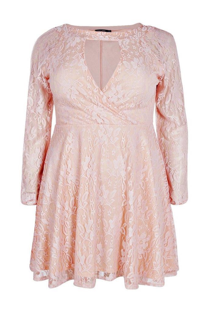 Womens Plus Lace Skater Dress - Pink - 26, Pink