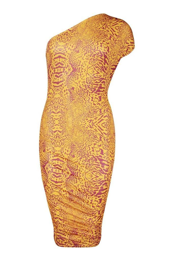 Womens Tall Animal Print One Shoulder Bodycon Dress - orange - 8, Orange