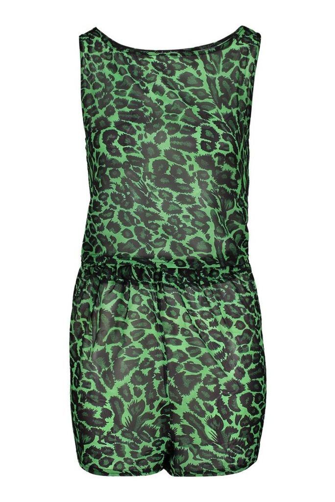 Womens Leopard Vest & Short Beach Co-Ord - green - XS, Green