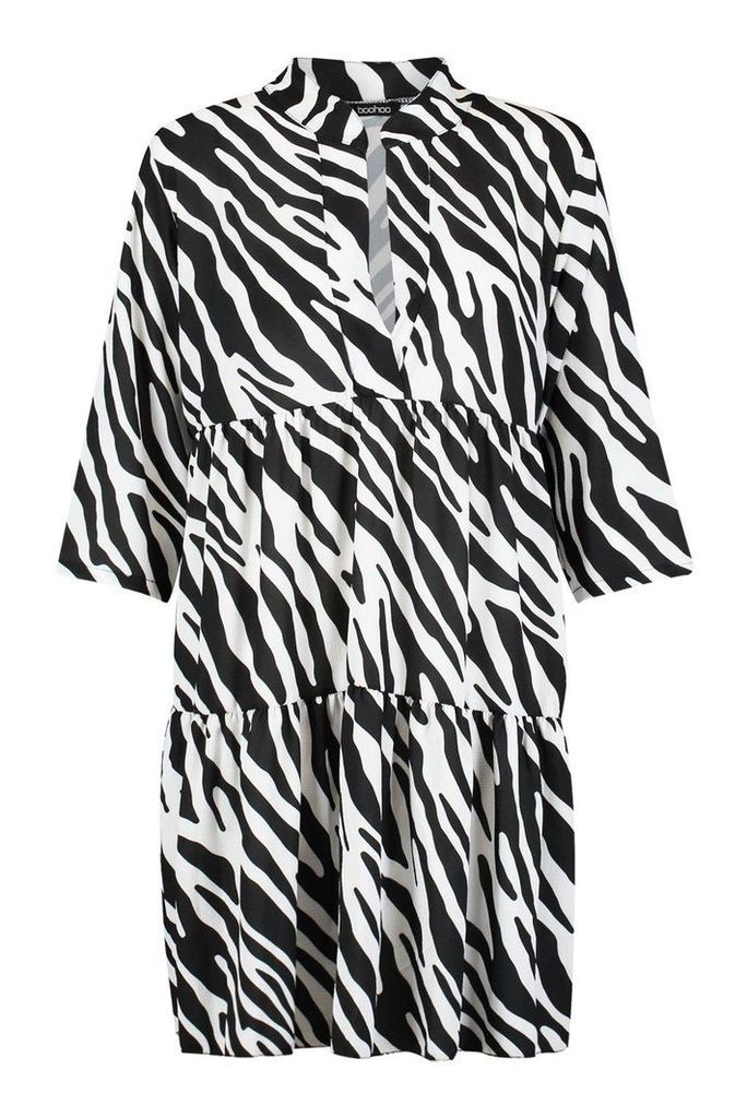 Womens Tall Zebra Print Smock Dress - black - 8, Black