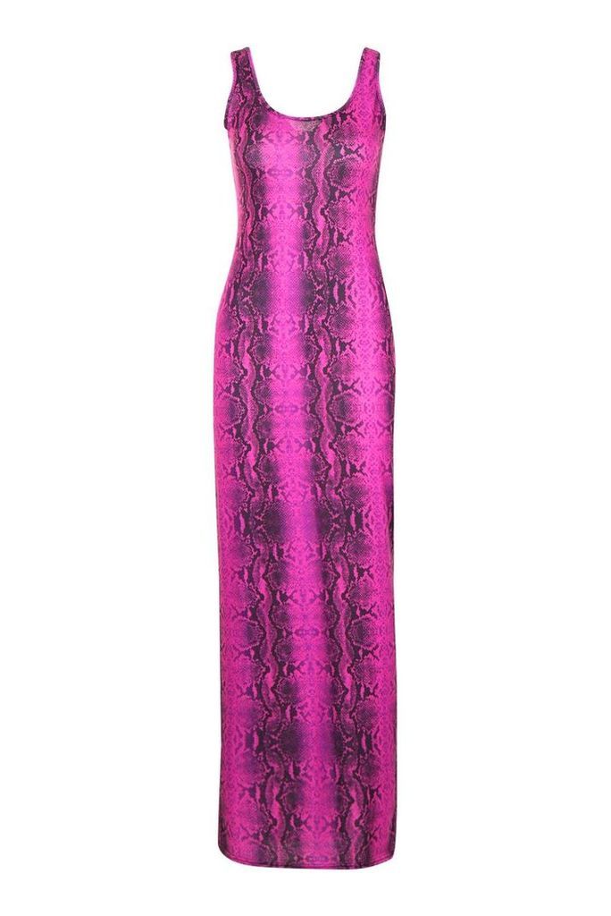 Womens Tall Snake Print Maxi Dress - pink - 10, Pink