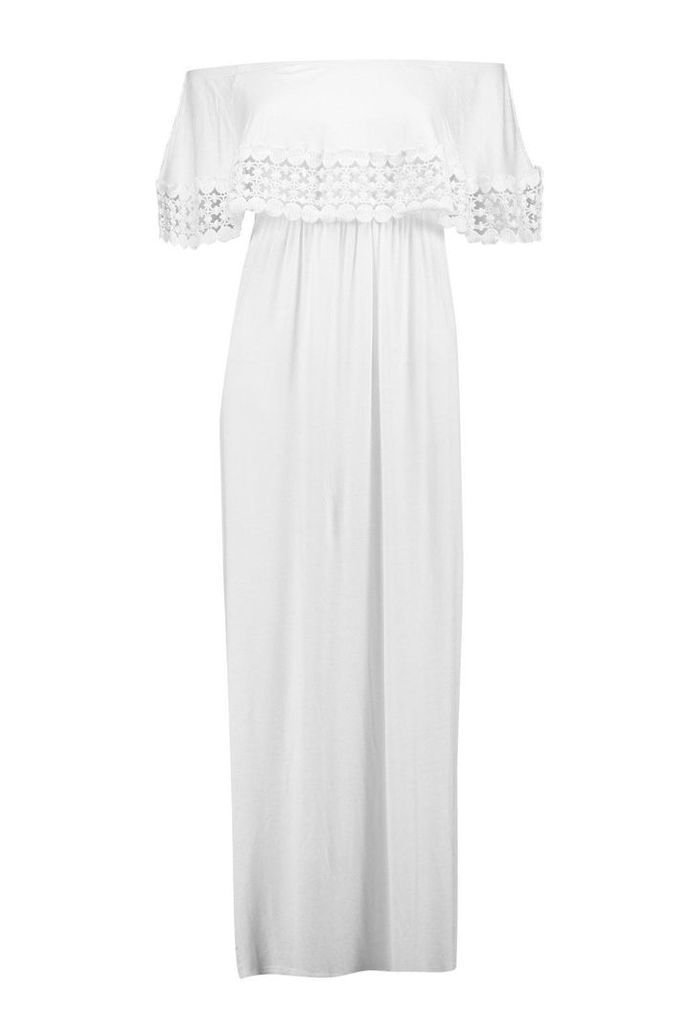 Womens Petite Bardot Trim Detail Maxi Dress - White - 8, White