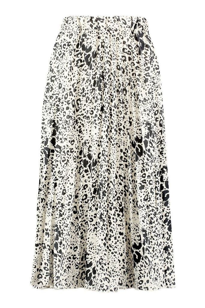 Womens Tall Leopard Print Pleated Midi Skirt - white - 8, White