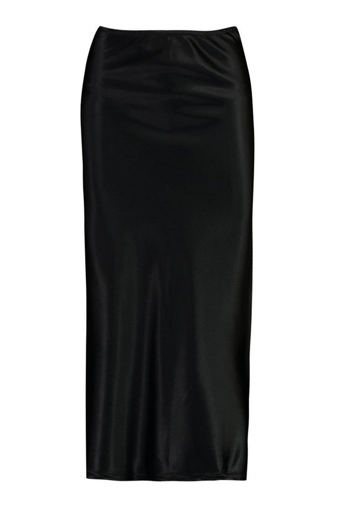 Womens Tall Side Split Satin Midi Skirt - black - 12, Black