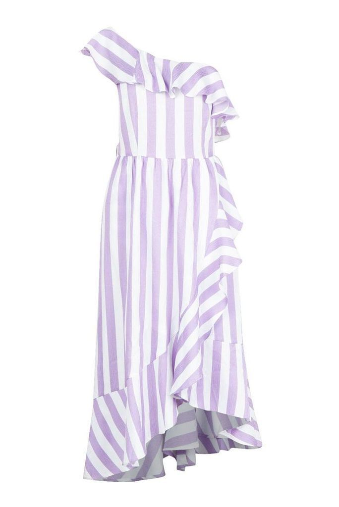 Womens Tall Textured Stripe Ruffle Hem Midi Dress - purple - 12, Purple