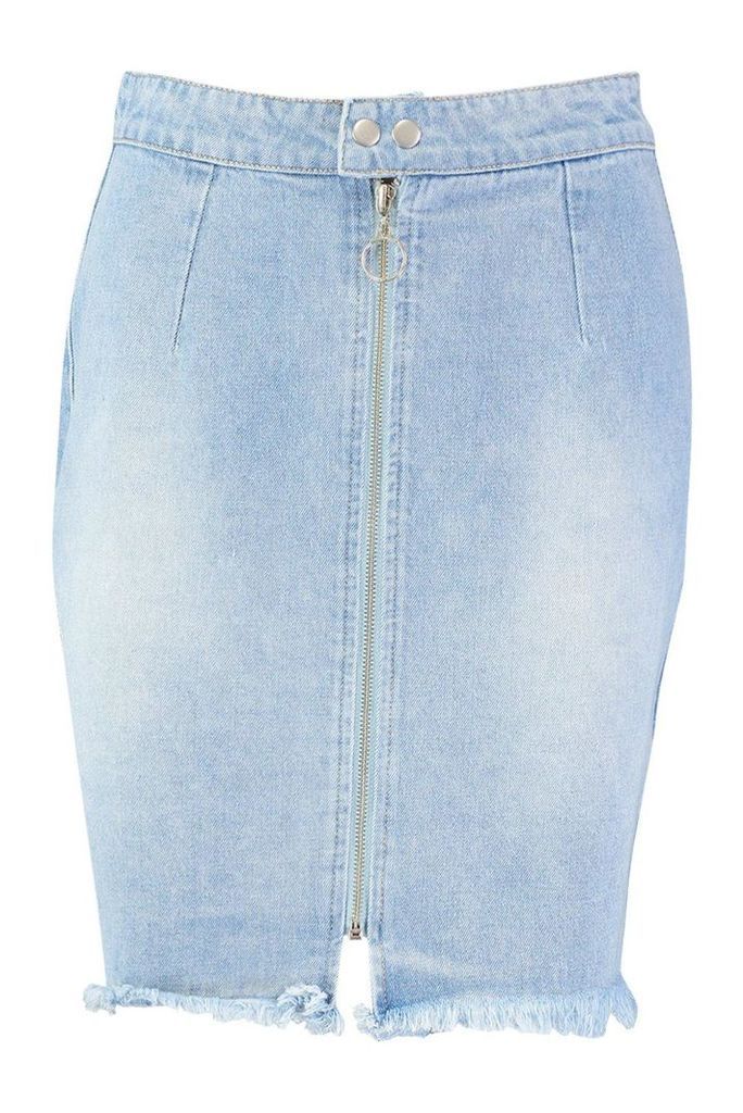 Womens Tall Zip Through Denim Mini Skirt - Blue - 6, Blue