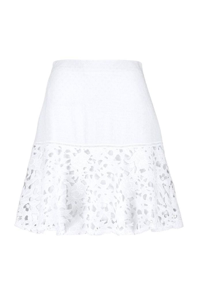 Womens Premium Lace Dobby High Waisted Mini Skirt - white - 8, White