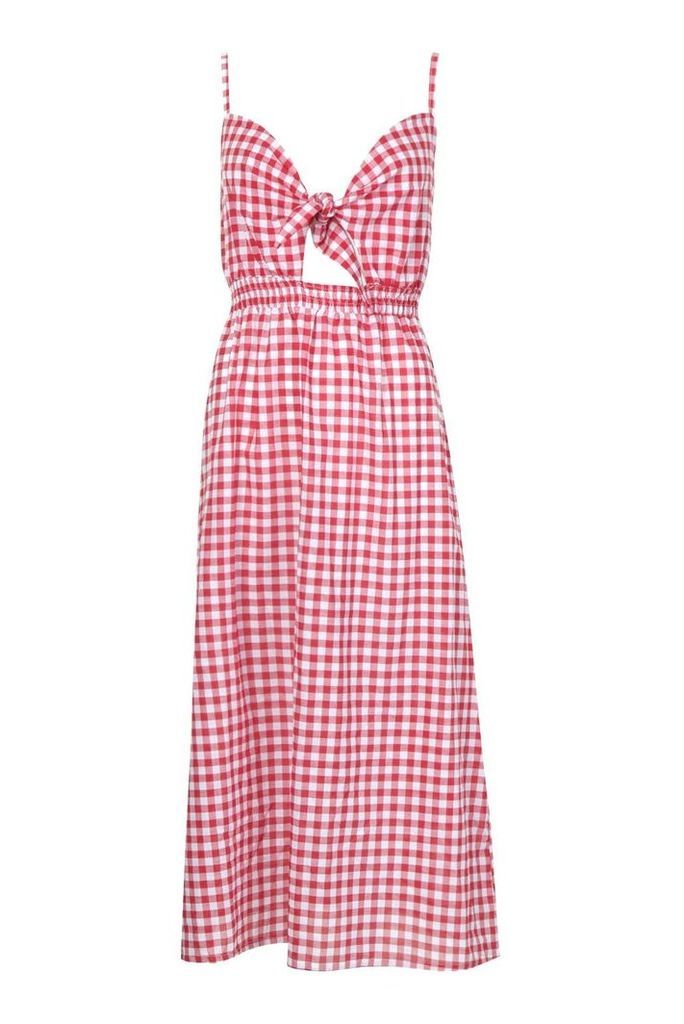 Womens Tall Tie Front Gingham Skater Dress - red - 16, Red