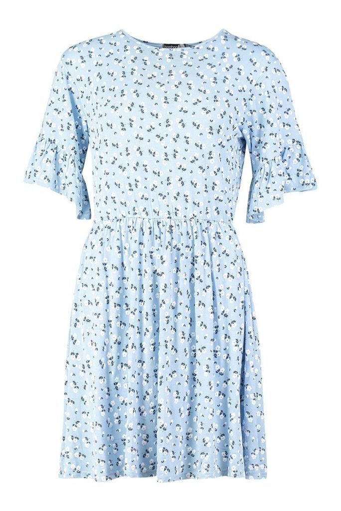 Womens Tall Ditsy Floral Smock Dress - blue - 10, Blue
