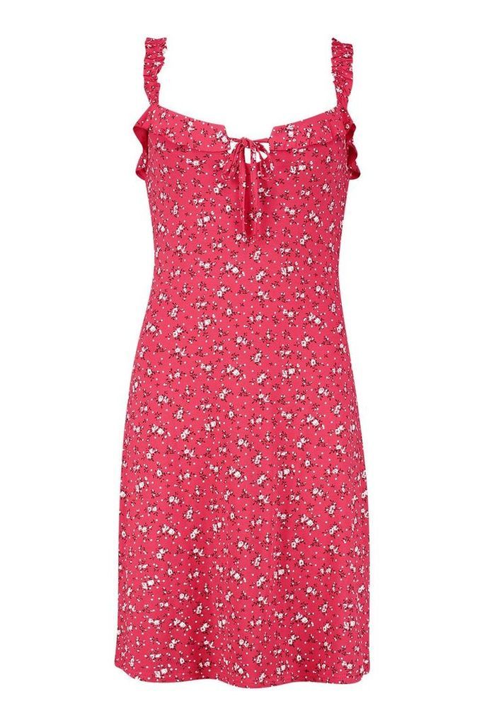 Womens Tall Ditsy Floral Lace Up Skater Dress - red - 6, Red